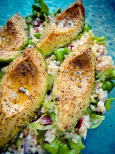 Roasted Avocado over Mixed Lettuce and Couscous | The Style Scribe